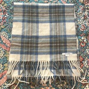 Johnston’s Blue and Brown Plaid Fringe Scarf